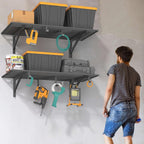 2x4ft Heavy Duty Garage Shelving, 2' x 4' Garage Wall Shelving Wall Mounted, 200LB Capacity Storage Rack with Hooks (1pack-2x4ft)