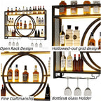 47.2” Wall Mounted Wine Rack with LED Light and Glass Holder | Industrial Metal Bar Shelf Wall Mounted Wine Rack for Kitchen, Bar, Dining Room (Black, 47.2inch/120cm)