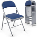 Bonnlo Folding Chair, Fabric Padded Folding Chairs with Cushion, Back and Steel Frame for Indoor Outdoor Outside Dinning Office Camping Use, Blue, 6 Pack