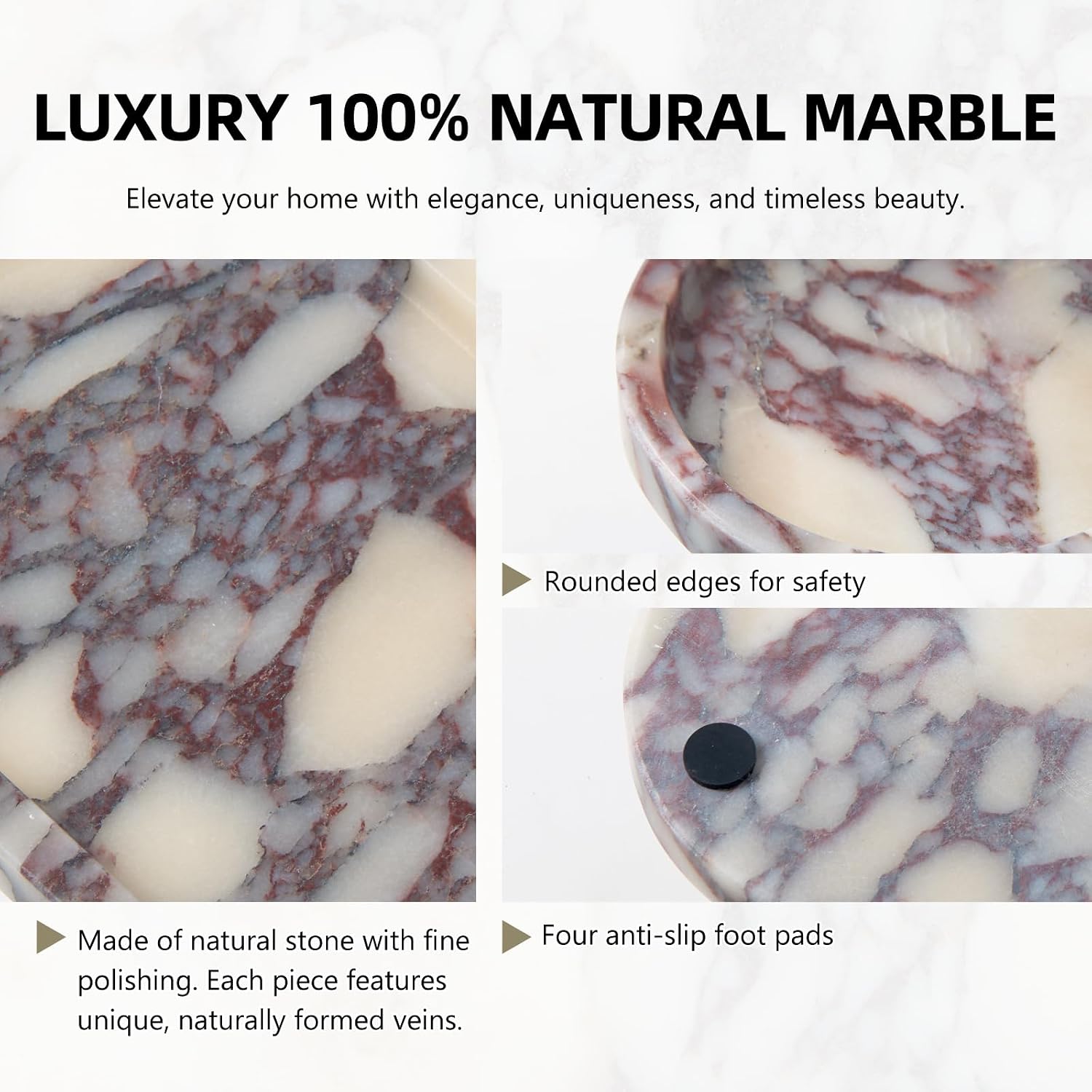 Luxury Natural Oval Marble Tray, Vanity Catchall Organizer Jewelry Decor | Small 9.8x4.9-Inch Calacatta Viola Oval Marble Vanity Tray, Catchall for Jewelry Perfume Keys, Trinket Tray Bathroom Dresser
