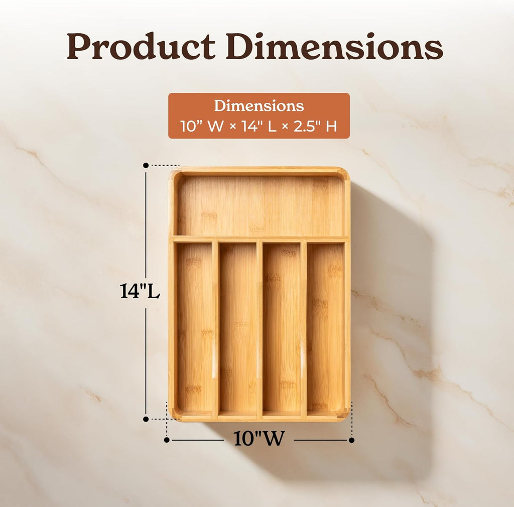 SMIRLY Silverware Drawer Organizer – Bamboo Kitchen Drawer Organizer, Adjustable Utensil Holder and Cutlery Tray, Drawer Dividers for Flatware and Kitchen Utensils