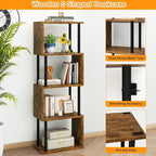 IBUYKE 5-Tier Tall Bookshelf,S-Shaped Geometric Bookcase, Wood Display Shelves with Storage,Industrial Bookshelf for Living Room Bedroom, Home Office, Rustic Brown WBC015H