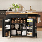 Gizoon 41.7" W Kitchen Island with Storage, Kitchen Island with Drop Leaf | Rolling Dining Cart with Foldable Countertop, 5 Wheels, Refrigerator Door, Adjustable Shelf Spice/Towel Rack, Black