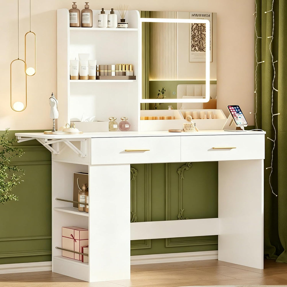 Vanity Desk with Mirror and Lights, 43.31" Makeup Table with 4 Drawers, ...