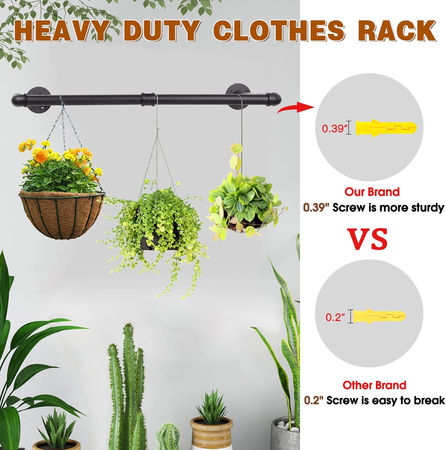 Wall Mounted Clothes Rack - 48" Clothing Garment Rack, Space-Saving Heavy Duty Detachable Iron Clothes Hanger Pole, Multi-Purpose Hanging Rod for Closet Storage