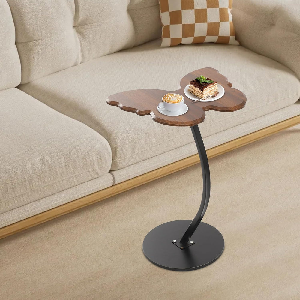 C-Shaped End Table, Butterfly Shaped Sofa Side Table with Metal Frame, Modern...