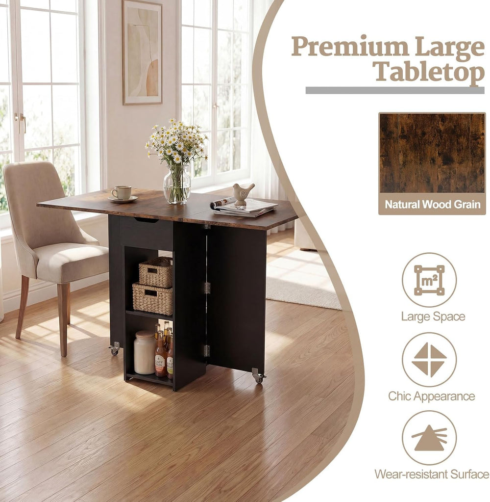 GOFLAME Drop Leaf Dining Table for 2-4, Folding Kitchen Table with Open Shelv...