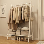 Solid Wood Clothes Rack, Clothing Rack for Hanging Clothes, Hanging Racks for Clothes with Shelves Load 350 Lbs Garment Rack (White)