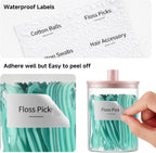 TIPGO Glass Qtip Holder Dispenser for Bathroom - 10 oz Clear Canister Apothecary Jar for Cotton Swabs, Balls, Pads, Floss Picks, Small Containers for Makeup Storage Organizer (2 Pack, Pink)