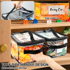 8 Pack Clear Toy Storage Bag with Name Tag& Manual Pocket, Wide-open Transparent PVC Toy Organizer Case with Portable Handle for Lego Bricks, Building Blocks, Board Games& Puzzles (Black)