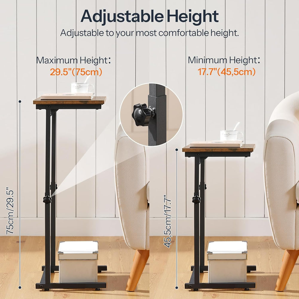 HOOBRO C Shaped End Table, Adjustable Height Sofa Side Table, Slide Under Cou...