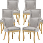 Dining Chairs Set of 6, Kitchen & Dining Room Chairs, Chenille Fabric Upholstered Dinning Chairs, Sillas De Comedor, Nailhead Trim, Metal Legs (Beige, 6 Pcs)