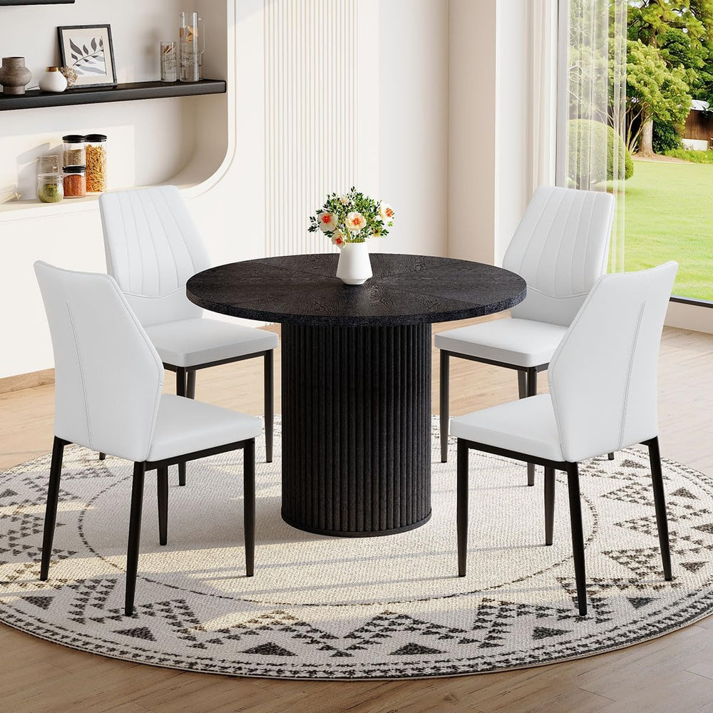 Round Dining Table Set for 4, Black Kitchen Table Set for 4 with 42''...