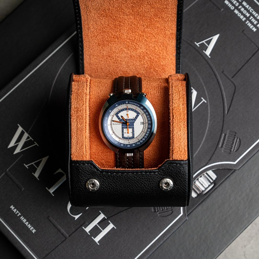 DailyWatch | Watch Roll Travel Case For 1 Watch | Luxury Watch Case In Genuine Black Leather With Soft Velvet Interior | Watch Case Protect, Store, & Display Your Watches | Black Orange