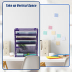 EASEPRES Desk File Organizer Mesh 6-Tier, Hanging Wall Mount Document Organization Stand, Desktop Vertical Mail Paper Folder Holder Rack with Bottom Tray for Office Home Cubicle Countertop, Purple