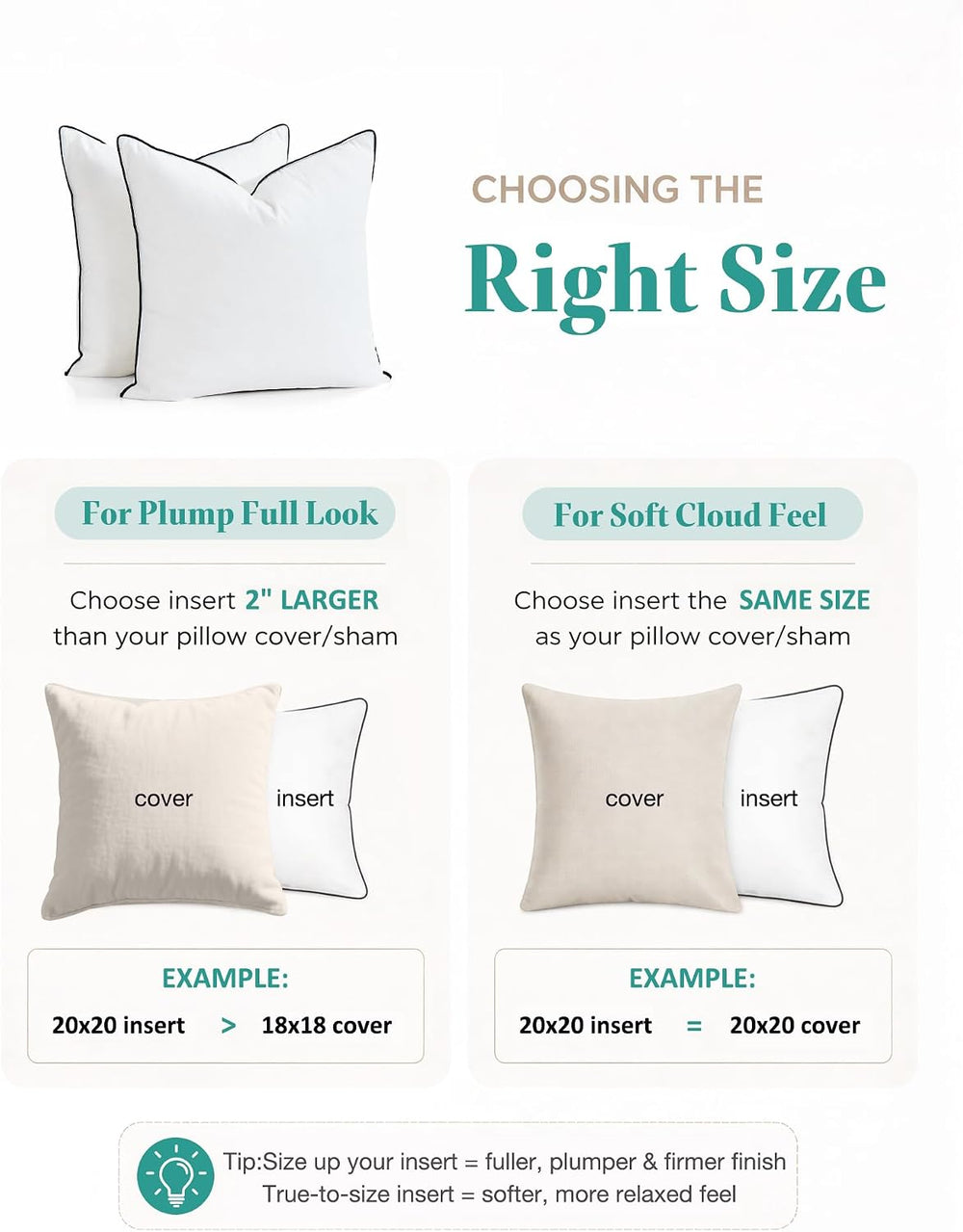 APSMILE Goose Feather Down Throw Pillow Inserts 18x18 Inch, Set of 2