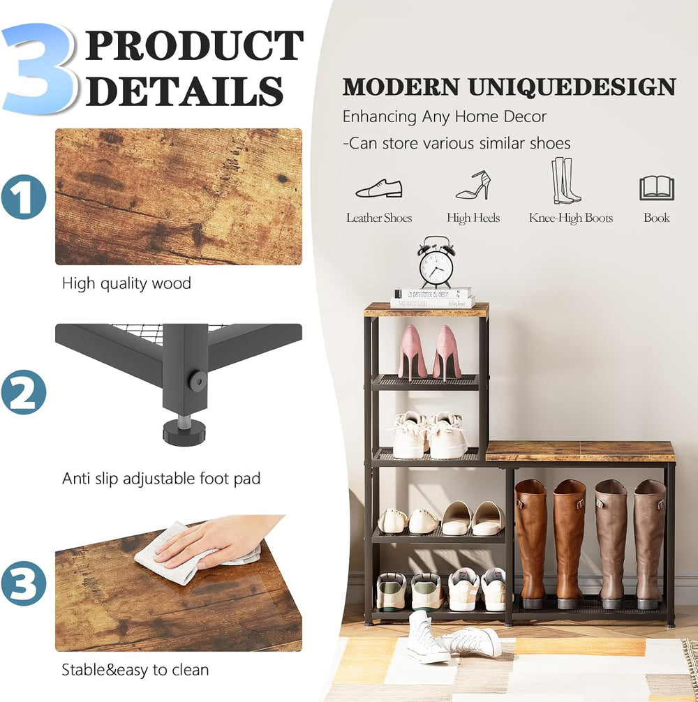 Shoe Rack Bench for Entryway,Free Standing Shoe Storage Organizer for Front D...