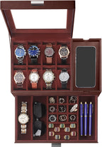 Dajasan Watch Box, Watch Case with Glass Lid, 8 Slot Watch Display Case, Large Watch Holder Organizer, Watch Storage Case for Men Women Boys Husband Dad, Gift Idea, PU Leather (Brown)