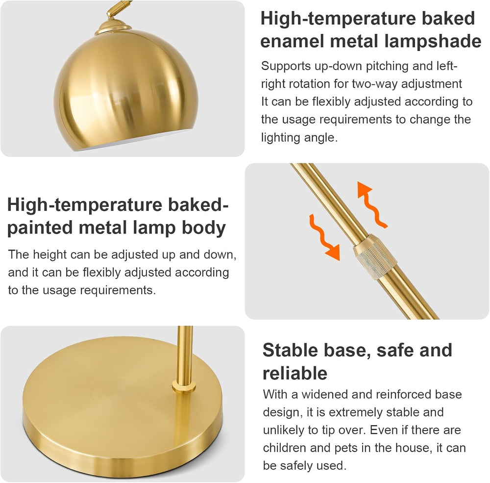 Gold Brushed Brass Arc Floor Lamps with 12W LED Remote Dimming