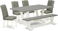 East West Furniture V097EL207-6 6 Piece Dining Room Table Set Contains a Rectangle Kitchen Table with V-Legs and 4 Gray Linen Fabric Parson Chairs with a Bench, 40x72 Inch, Multi-Color