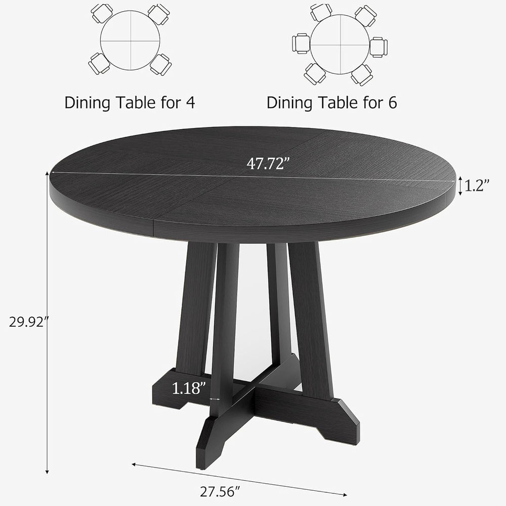 47" Round Dining Table for 4–6 People, Farmhouse Wooden Kitchen Table wi...