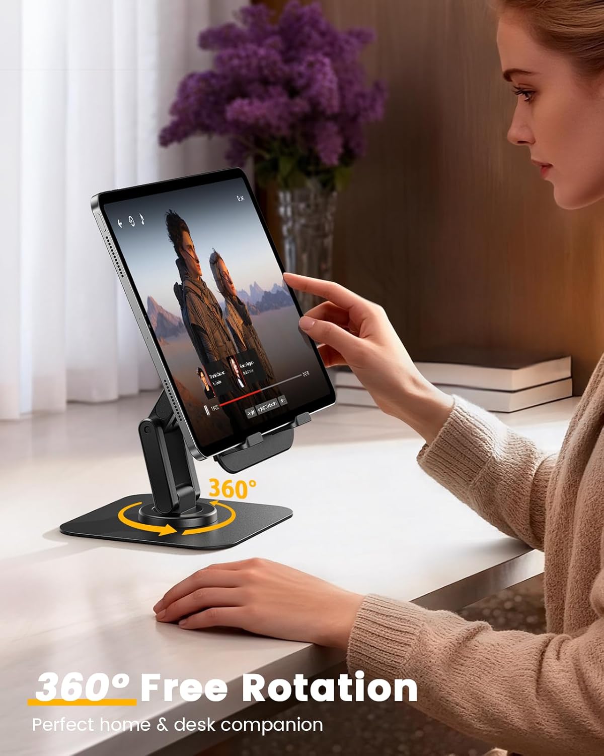 Lamicall Rotating Tablet Stand for Desk - [Fully Adjustable][Foldable & Portable] iPad Stand with Heavy-Duty Base, Tablet Holder for 4.7-13" Devices, 2025 iPad Pro Air Mini, Kindle, iPhone 17 Pro Max