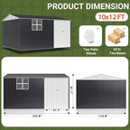 VIWAT 10X12 FT Outdoor Storage Shed, Metal Garden Shed with Updated Lockable Doors and Frame Structure, Large Tool Sheds for Backyard Garden Patio Lawn,Black