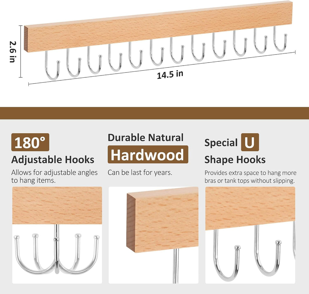 ZEDODIER 2 Pack Necklace Organizer Wall Mount, Wooden Jewelry Hanger Necklace Holder with 24 Hooks,Hanging Jewelry Organizer, Natural