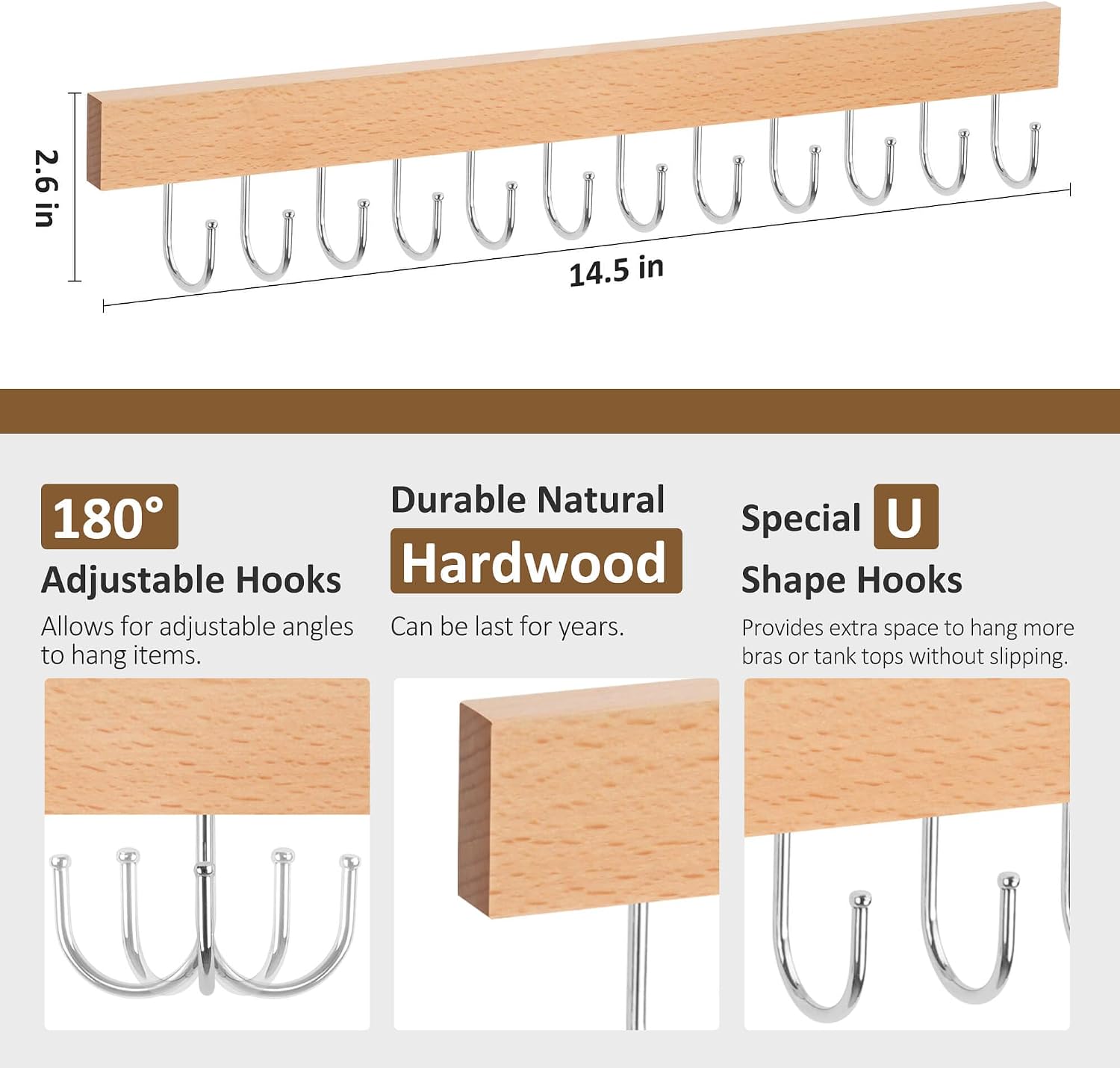 ZEDODIER 2 Pack Necklace Organizer Wall Mount, Wooden Jewelry Hanger Necklace Holder with 24 Hooks,Hanging Jewelry Organizer, Natural