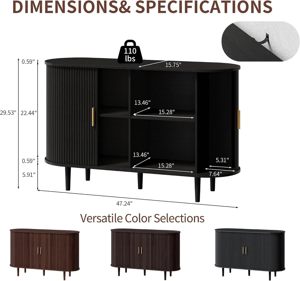 DHH 47.2" Sideboard Buffet Cabinet with Storage,Mid Century Modern Flute...