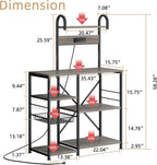 35.4 inch Kitchen Bakers Rack with Power Outlet, Coffee Bar Table & Microwave Oven Stand, Storage Shelf Rack with Wire Basket & 6 S-shaped Hooks for Spices, Pots and Pans - Grey