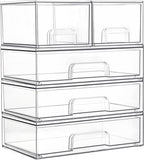 Vtopmart Clear Stackable Storage Drawers Set of 5, Plastic Organizer Bins for Makeup, Cosmetics, Beauty Supplies,Ideal for Vanity, Bathroom,Cabinet,Pantry Organization