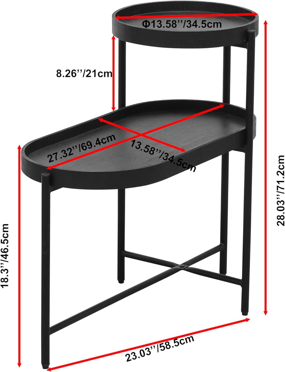 2-Tier Side Table with Storage, Black End Table Sofa Table for Living Room &a...