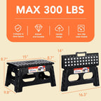 ACSTEP 9 Inch Wide and 9 Inch Folding Step Stool 2-Piece Set, 300 LB Capacity Plastic Foldable Stools with Handle, Non-Slip Step Stool, Home Use (Black & Black)