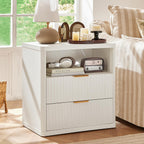 LEYAOYAO Fluted Farmhouse Nightstand Set of 2 with Charging Station, 23" Wide 2 Drawers End Table,White Dresser for Bedroom,Bed Side Table Chest of Drawers Cabinet,Wood Night Stand for Living Room