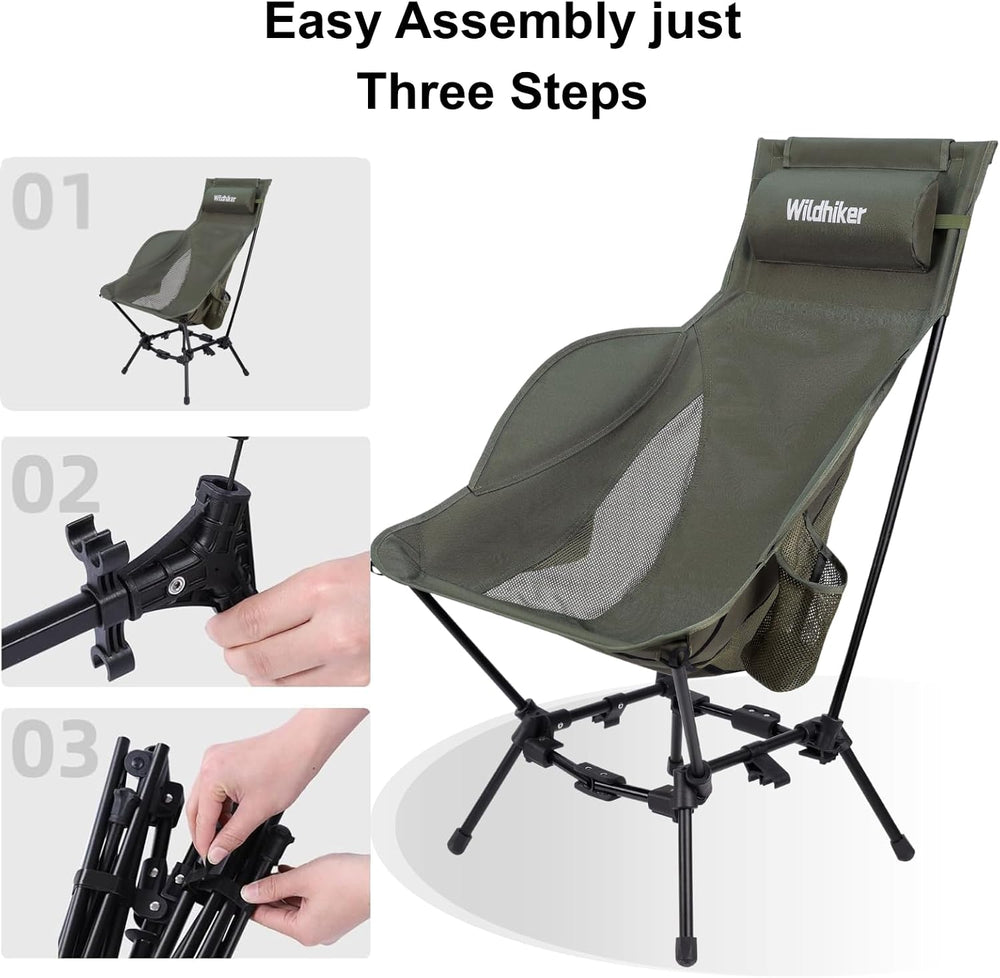 Wildhiker Compact High Back Camping Chair - Foldable with Dual Sitting Modes,...