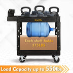 ELAFROS Utility Cart with Ergonomic Handle and Built-in Tool Compartments - 37.5" x 17" Work Cart W/Deep Shelves Safely Holds up to 550 lbs - 2 Tier Rolling Cart,Black