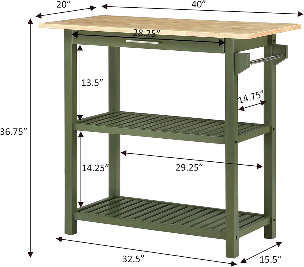 Convenience Concepts Designs2Go 3 Tier Butcher Block Kitchen Prep Island 40&q...