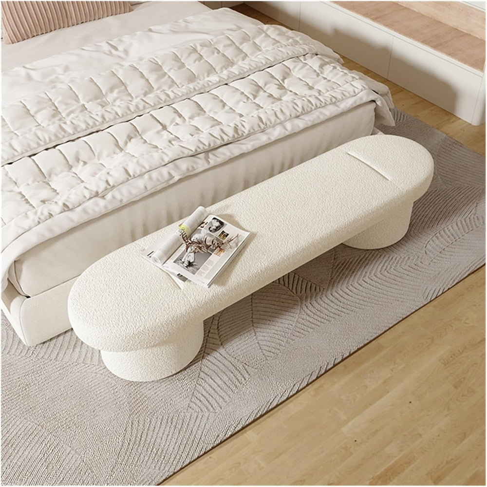 Modern Lamb's Wool Upholstered Bedroom Benches, Modern Tufted Ottoman Sto...