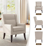 Zihanhome High Back Accent Chair, Fabric Upholstered Living Room Chairs | Modern Comfy Armchair with Wooden Legs for Living Room,Bedroom,Apartment,Reading Spaces. (1, Beige)