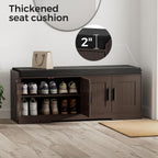 Homleke Shoe Storage Bench, 4 Doors & Thickened Padded Seat Cushion | 2-Tier Shoe Bench, Entryway Bench, Adjustable Shelf, 13.8" D x 45.3" W x 18.5" H, for Living Room, Bedroom, Brown