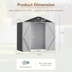 8X6 FT Outdoor Storage Shed, Metal Garden Shed - Tool Storage Sheds with Lockable Doors, Waterproof Outside Storage Building for Backyard, Patio (Black; Floor Not Included)