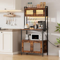 HOOBRO Bakers Rack with Storage Cabinet, 5-Tier Coffee Bar with Power Outlet and LED Lights, Industrial Microwave Oven Stand with Shelves, Kitchen Storage Shelf, Rustic Brown and Black BF13UDHB01