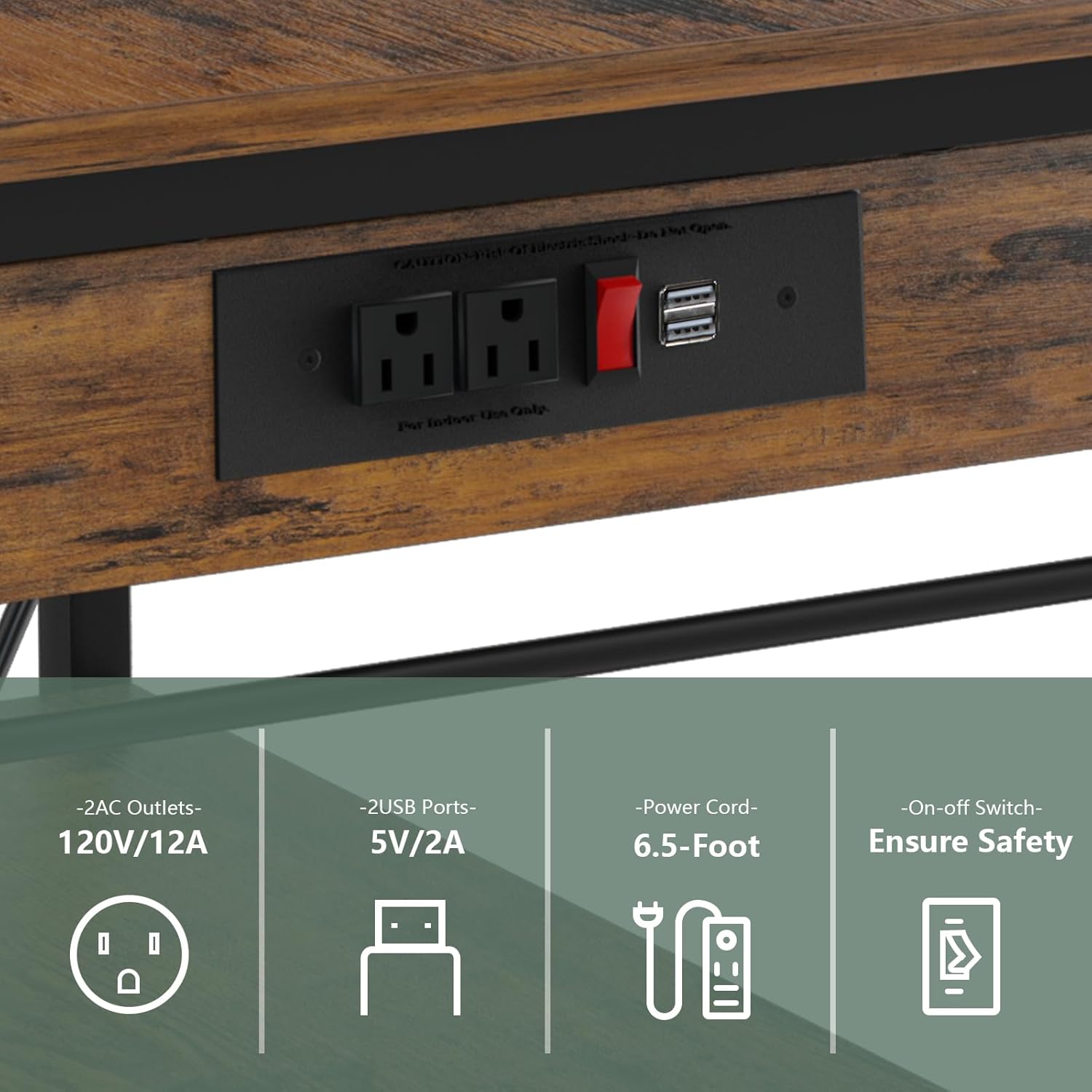 Bakers Rack with Power Outlet Kitchen Microwave Stand Cart 3 Tier Coffee Bar Table Kitchen Storage Shelf Rack with 10 S-Shaped Hooks for Living Room Dining Room Office Brown