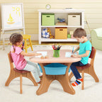 Costzon Kids Table and Chairs, 3 PCS Activity Desk Set w/ 4 Detachable Storage Bins for Indoor Outdoor Play Art Crafts Picnic Patio, Lightweight Toddler Table and Chair Set (Coffee & Blue)