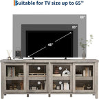 GAOMON TV Stand for 65" with Entertainment Center, Storage Cabinet, 4 Sliding Glass Doors, Mid Century Modern Media TV Console Table for Living Room Bedroom, Grey