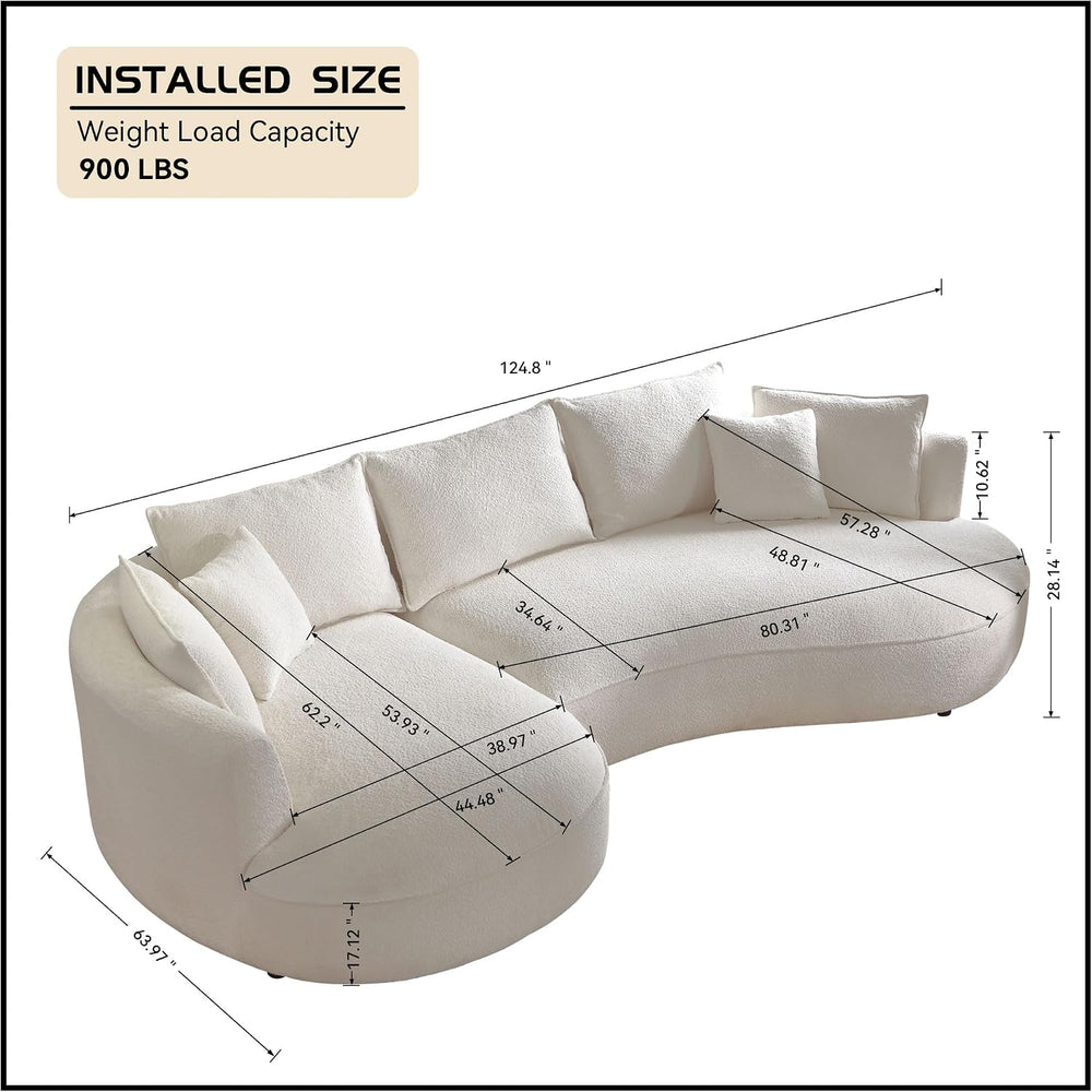 WILLIAMSPACE 124.8" Boucle Curved Sofa Couch, Modern Upholstery Cloud So...