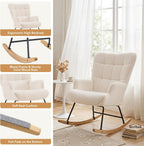 Furniliving Nursery Rocking Chair Modern Armchair Upholstered Glider Rocking Chair Nursery Chair Reading Chair with High Backrest Solid Wood Base for Bedroom, Living Room, Office, White, Teddy