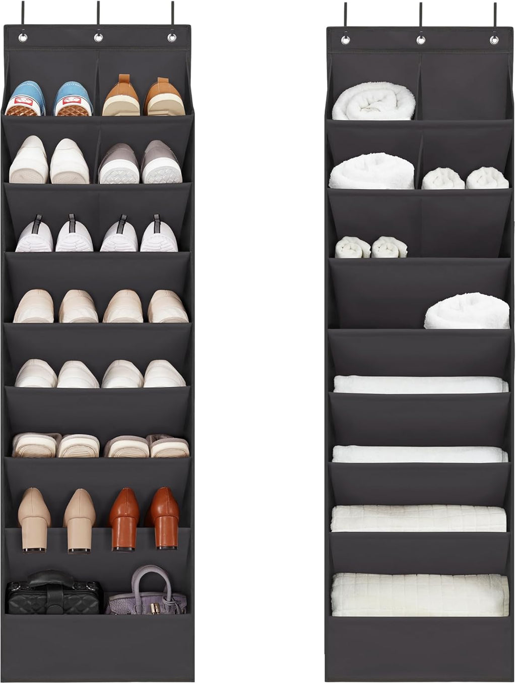 2 Pack Shoe Organizer with 6 Extra Large Pockets and 4 Large Pocket, Over the Door Sturdy Closet Storage Rack, Hanging Shoe Organizer for Shoes, Sneakers, Black