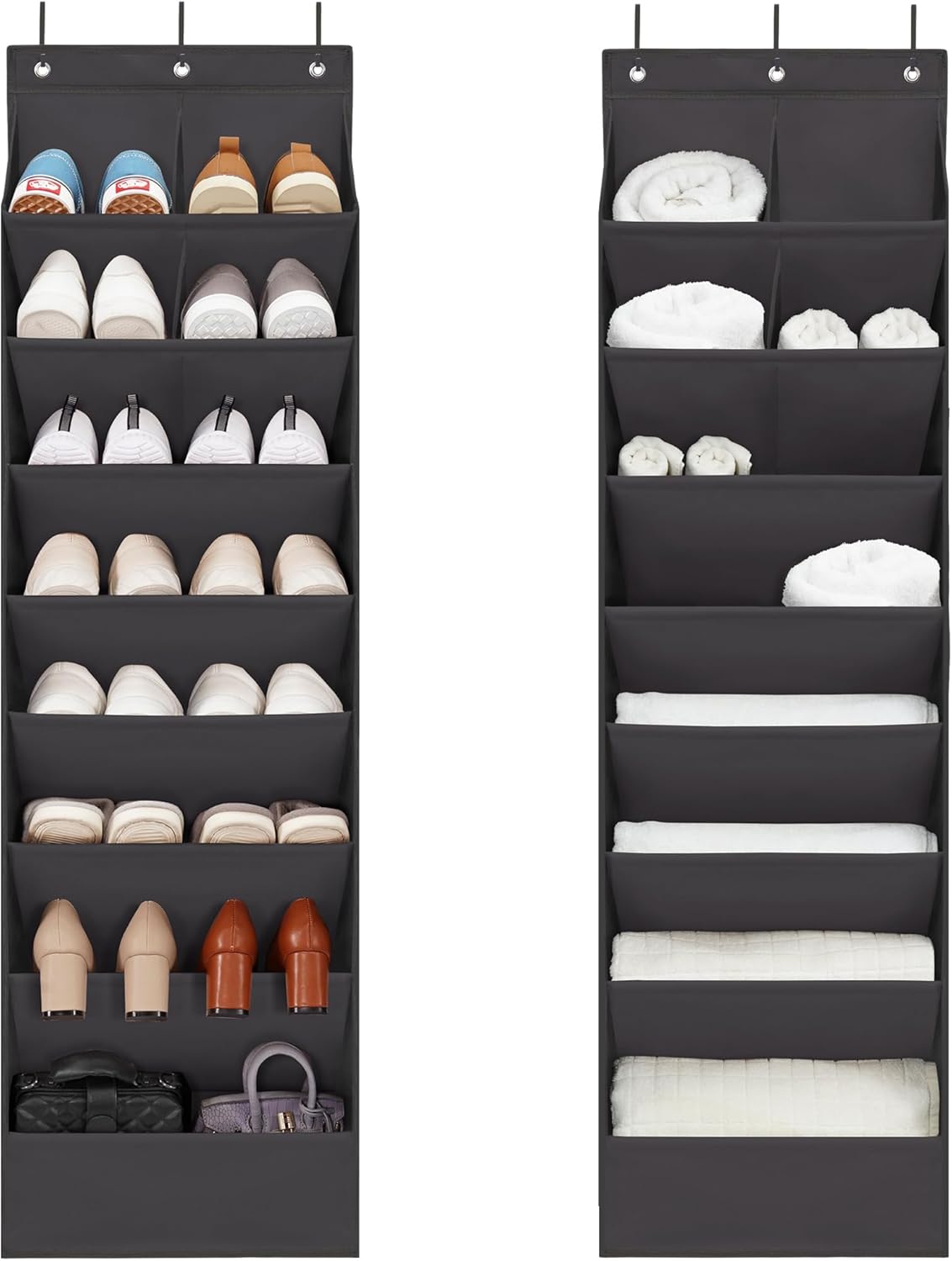 2 Pack Shoe Organizer with 6 Extra Large Pockets and 4 Large Pocket, Over the Door Sturdy Closet Storage Rack, Hanging Shoe Organizer for Shoes, Sneakers, Black